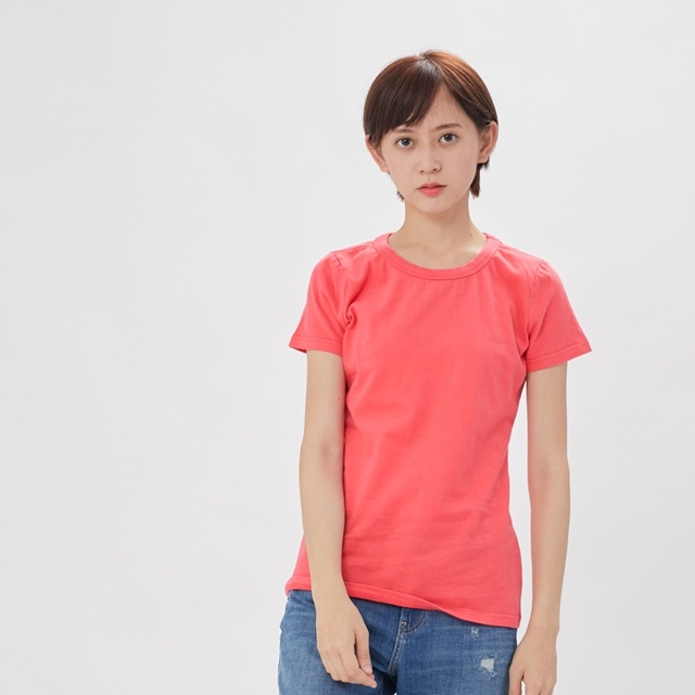 簡單 圓領 素面 蜜桃棉 女T 桃紅色