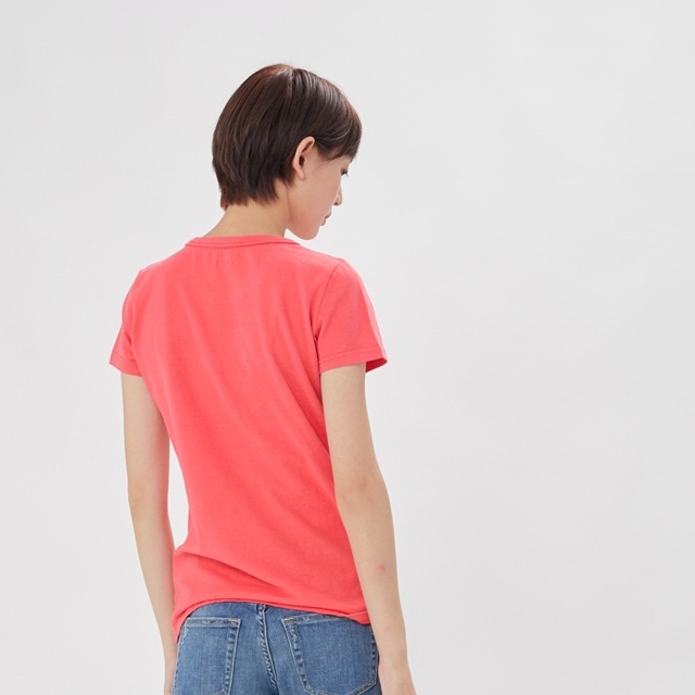 簡單 圓領 素面 蜜桃棉 女T 桃紅色