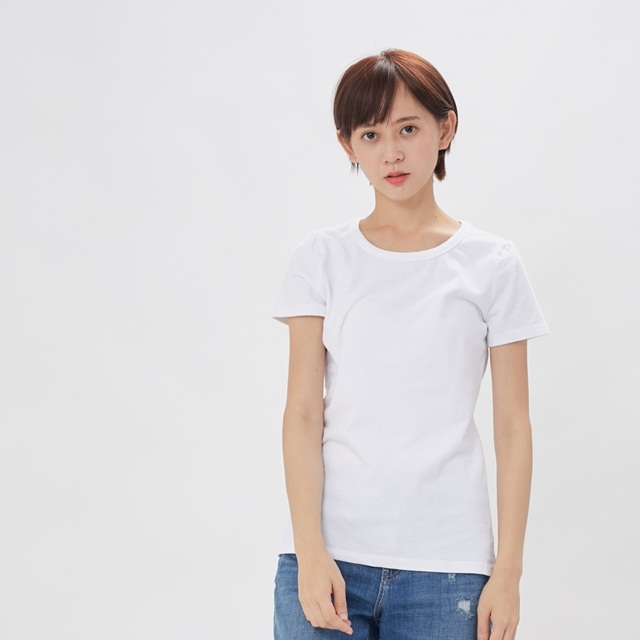 簡單 圓領 素面 蜜桃棉 女T  戀人白