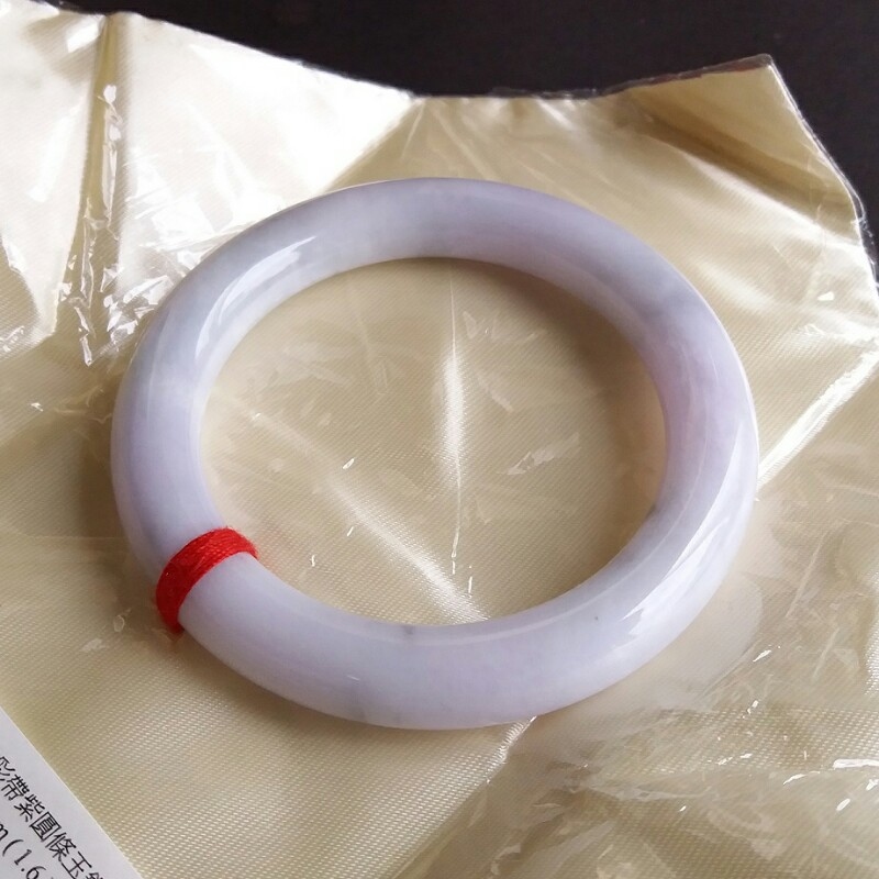 冰糯春彩帶紫圓條玉鐲 60mm, 天然翡翠A玉, 緬甸玉, Jade, Jadeite