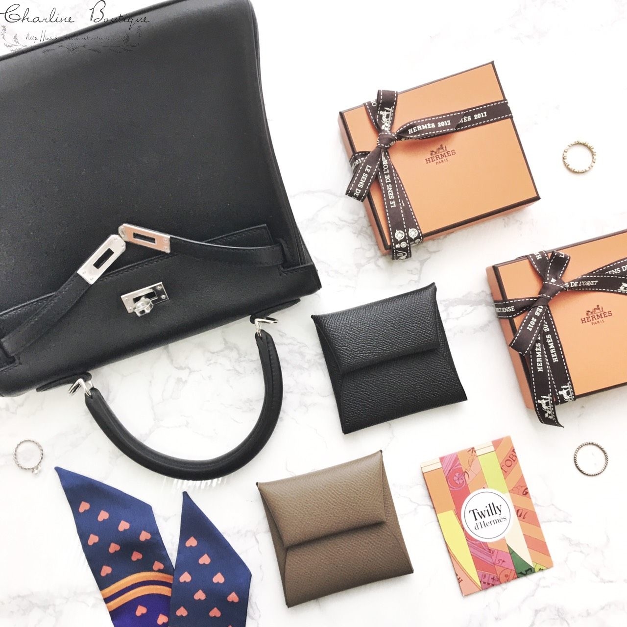 Hermès Bastia Change Purse 黑色信封釦式零錢包-Charline Boutique 精品代購