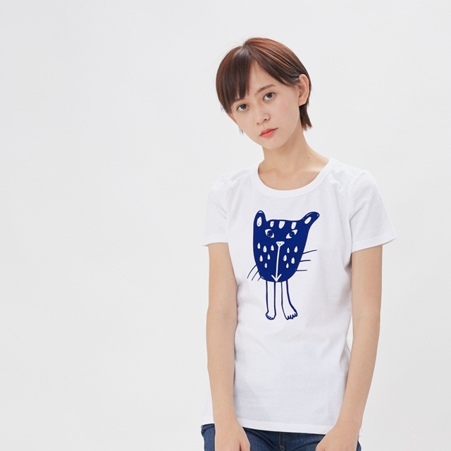 貓咪水水 短袖 蜜桃棉 女T 純白