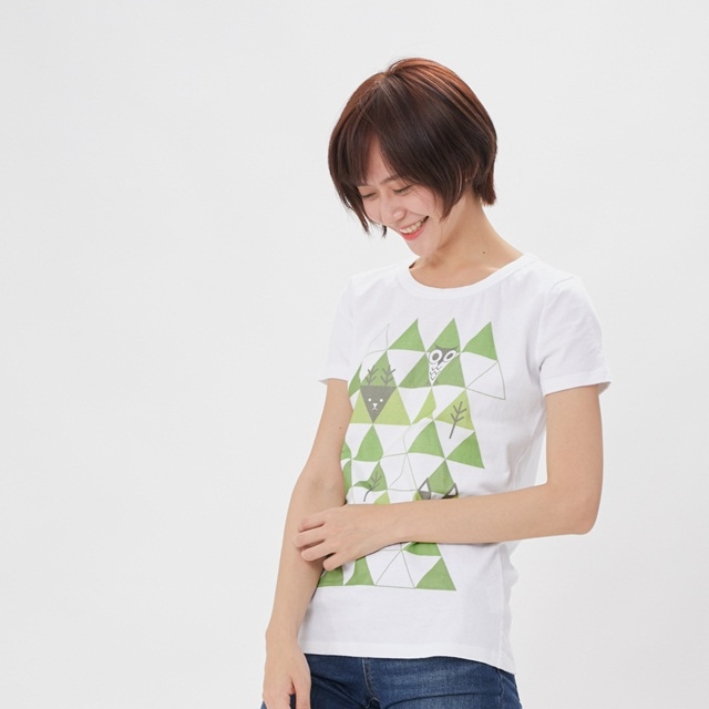 幾何山林 短袖 蜜桃棉 女T 純白