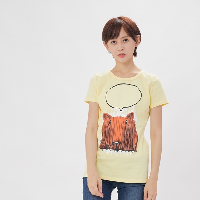 發光熊 短袖 蜜桃棉 女T 鵝黃