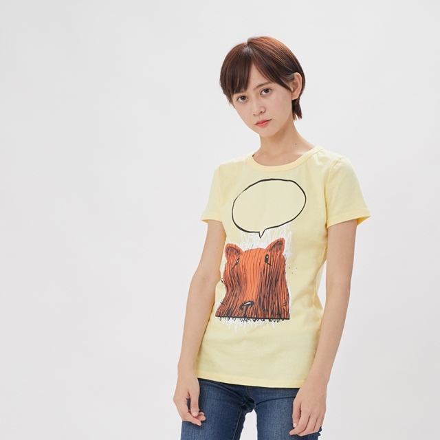 發光熊 短袖 蜜桃棉 女T 鵝黃
