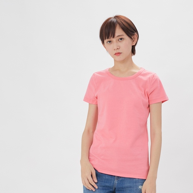簡單 圓領 素面 蜜桃棉  女T 玫粉色