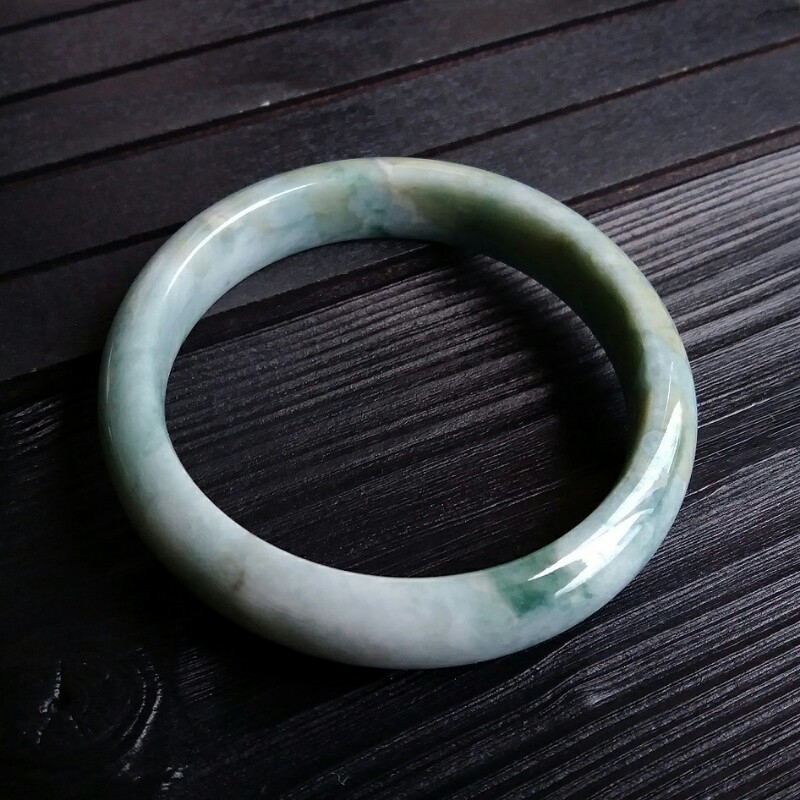 J501 冰糯花青帶黃翡玉鐲 60mm (1.6)