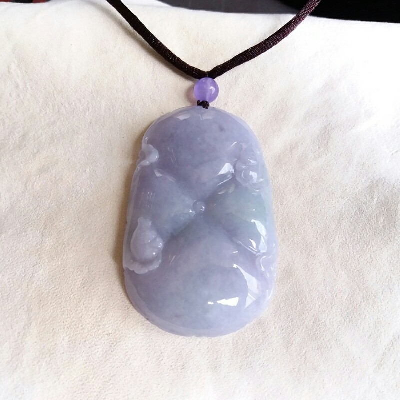 冰糯紫羅蘭春彩荷葉魚吊墜, 天然翡翠A玉, 緬甸玉, Jade, Jadeite