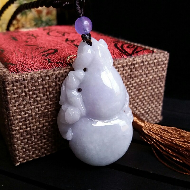 J645 冰糯紫羅蘭招財葫蘆吊墜(雙面雕)