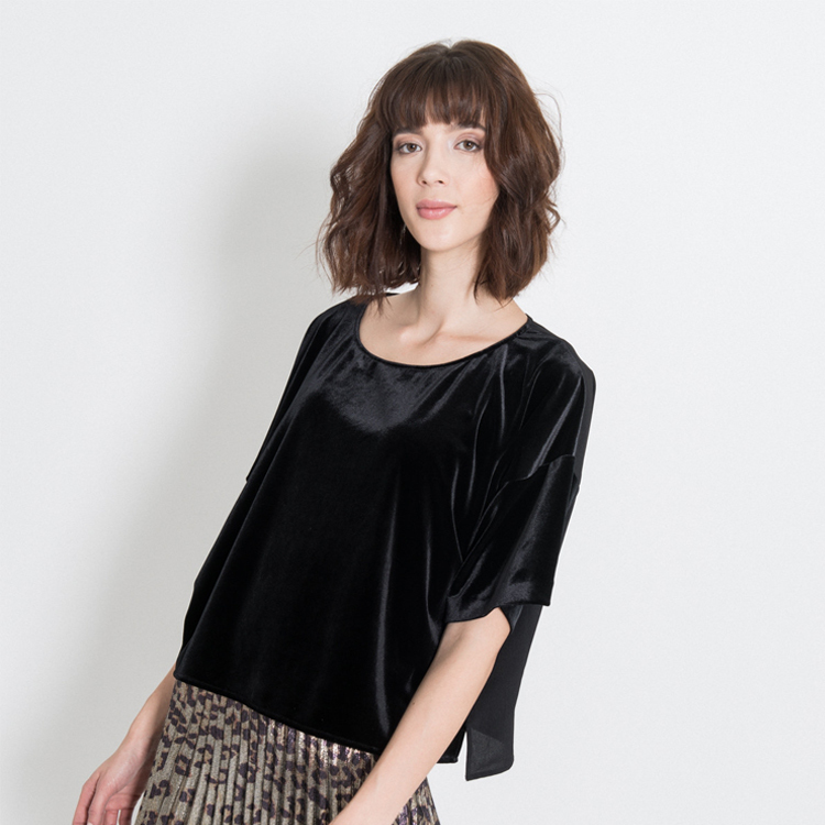 【Silvian Heach】絨布短版短袖上衣