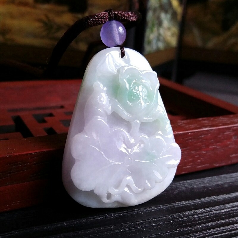 J631 冰糯春彩蓮花吊墜