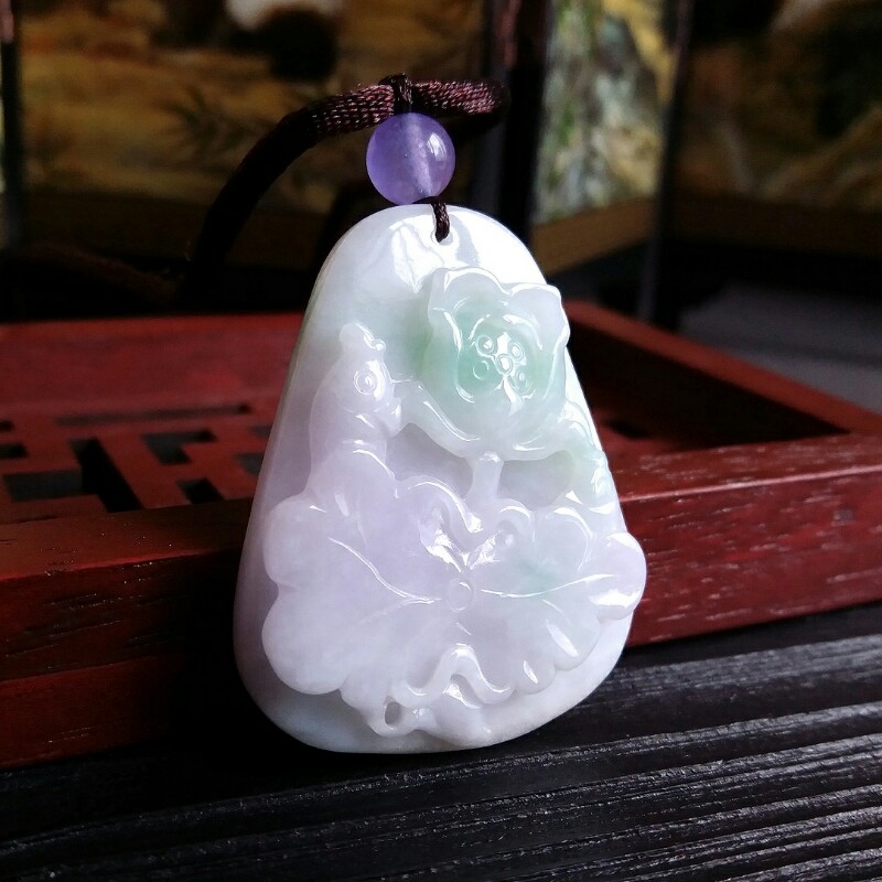 J631 冰糯春彩蓮花吊墜