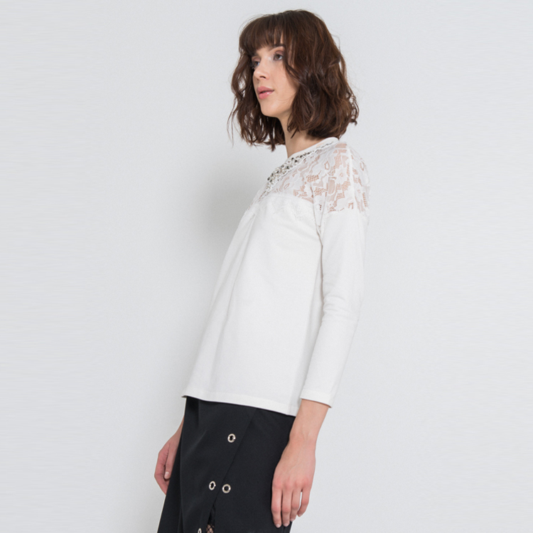 【Silvian Heach】蕾絲拼接長袖T恤