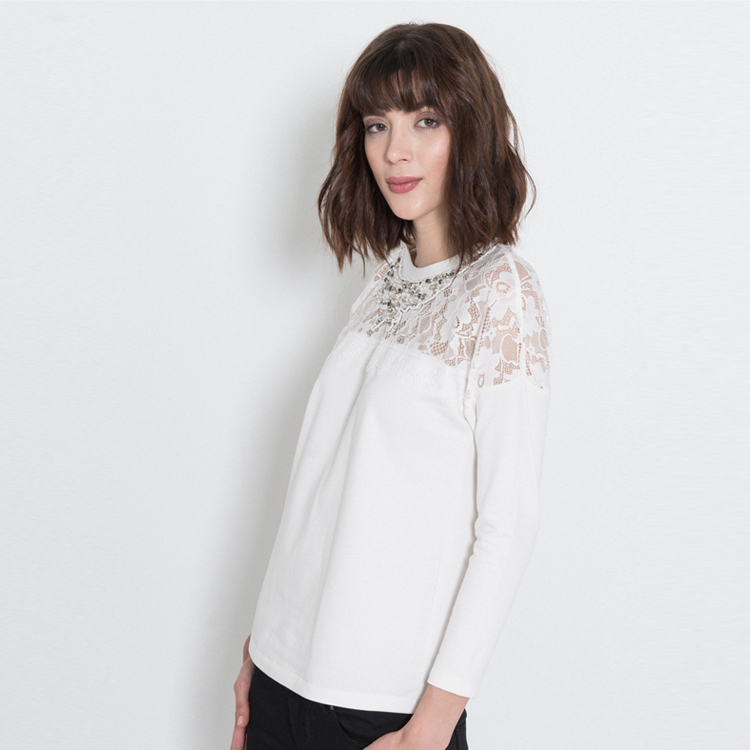 【Silvian Heach】蕾絲拼接長袖T恤