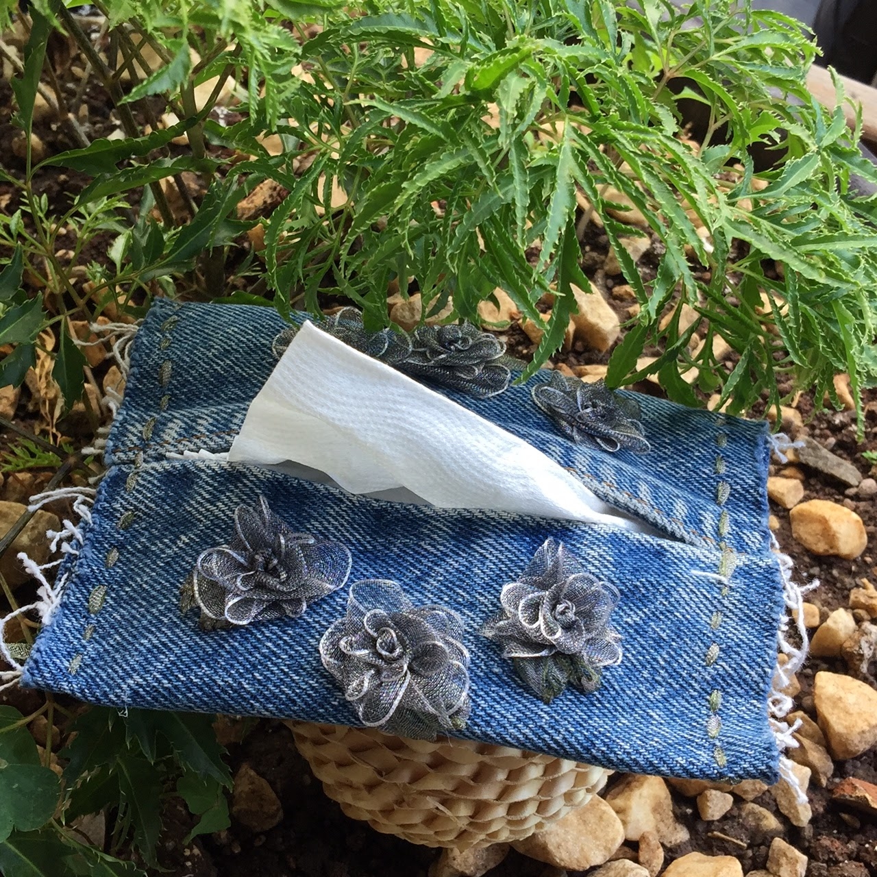 牛仔刺繡面紙包