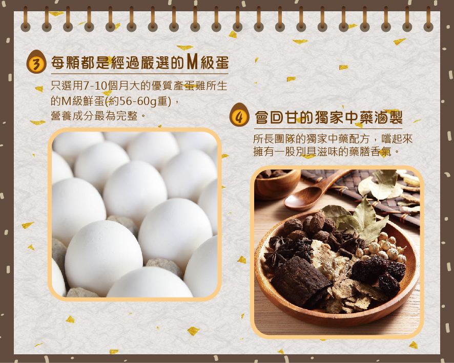 所長茶葉蛋-黑胡椒鐵蛋-每顆都是營養成分最完整的M級鮮蛋；會回干的獨家中藥滷製，別具滋味的藥膳香氣