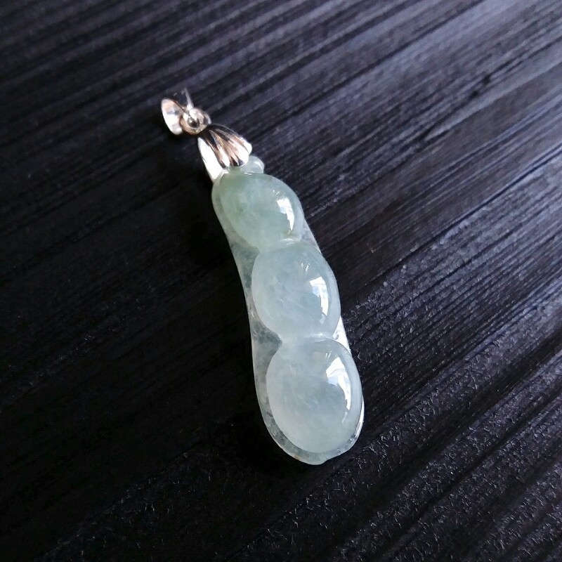 冰種淺綠四季豆吊墜, 天然翡翠A玉, 緬甸玉, Jade, Jadeite