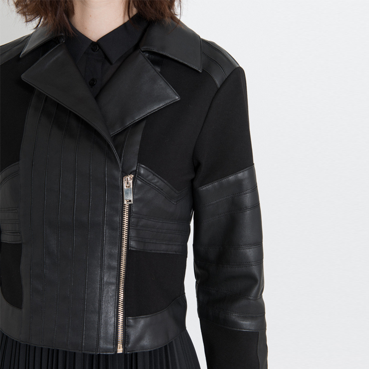 【Silvian Heach】拼接短版皮外套