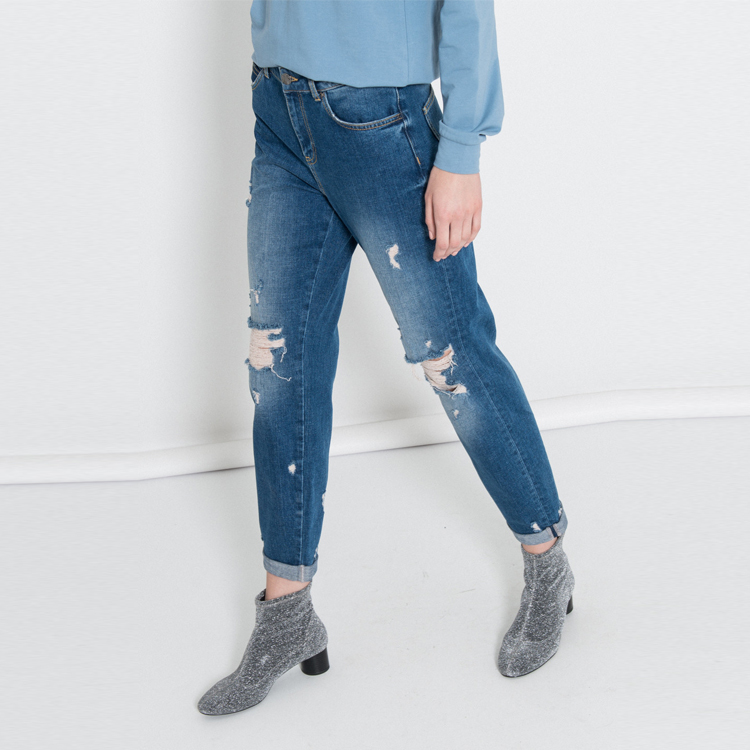 【Silvian Heach】中高腰膝蓋刷破牛仔褲