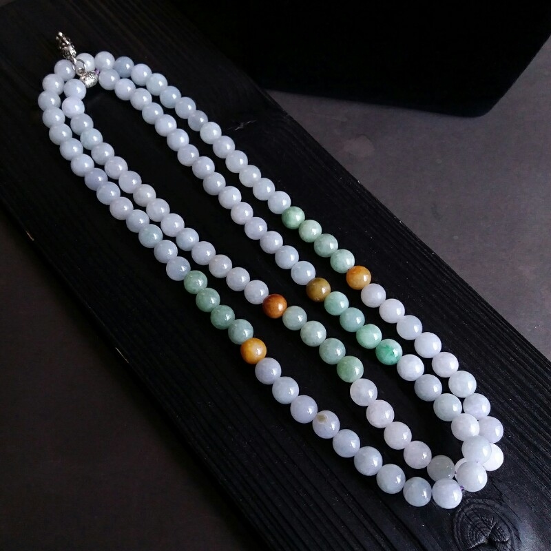 J675 冰糯三色淡紫圓珠項鍊 (7.5mm直徑)