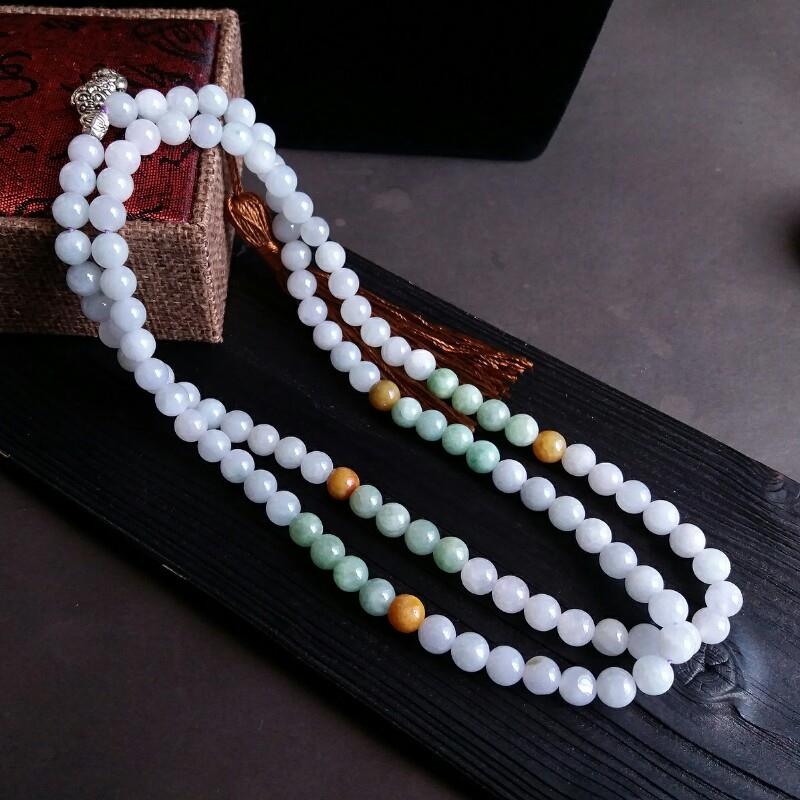 J675 冰糯三色淡紫圓珠項鍊 (7.5mm直徑)