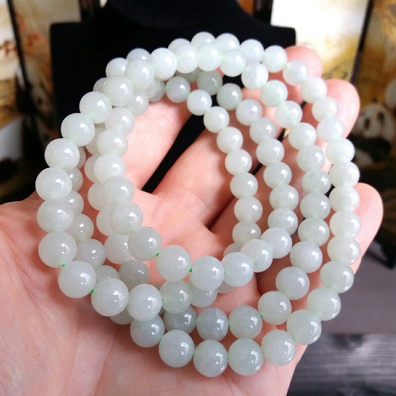 冰淺綠翡翠玉珠項鍊 (7.8mm直徑), 天然翡翠A玉, 緬甸玉, Jade, Jadeite