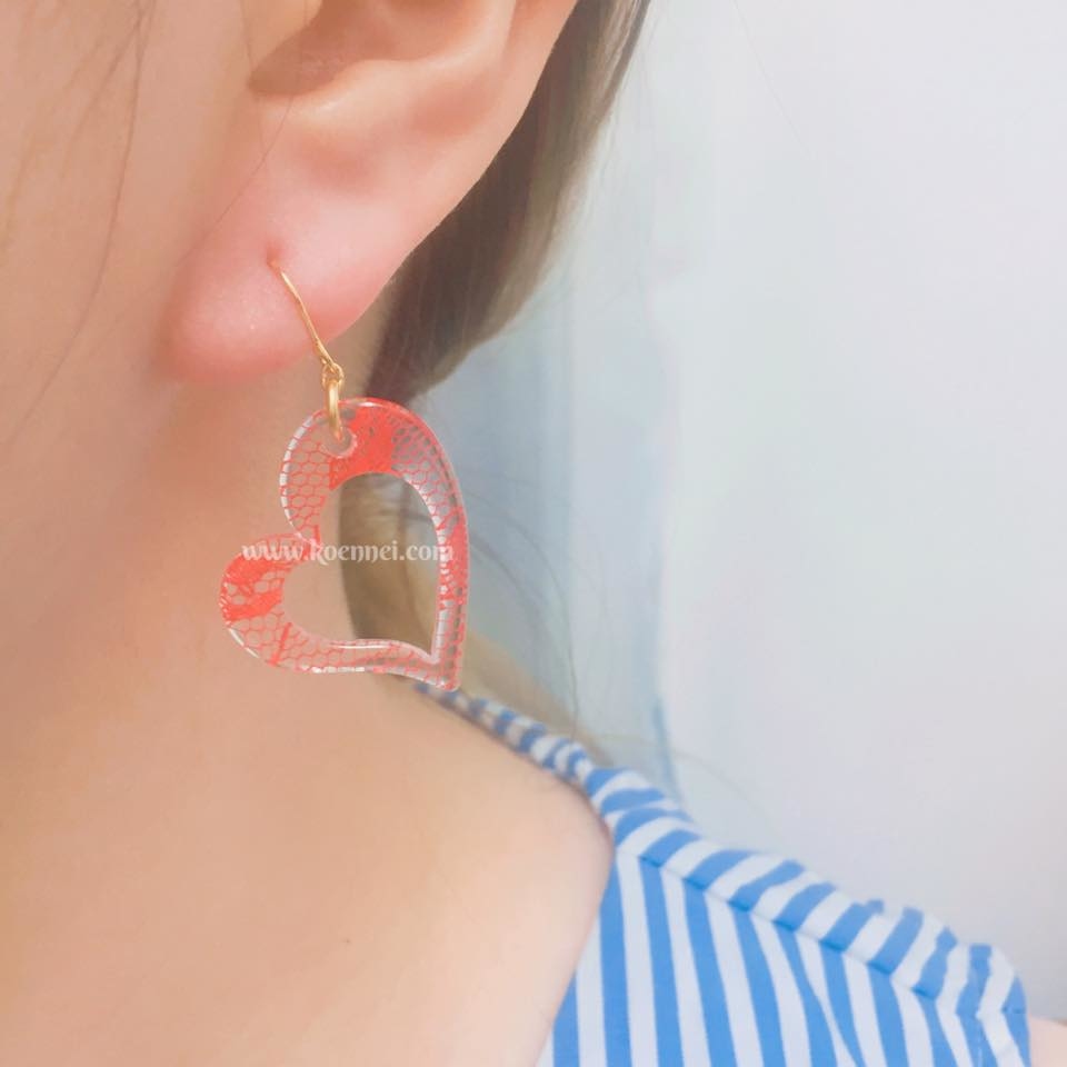 日本LACE心形耳環