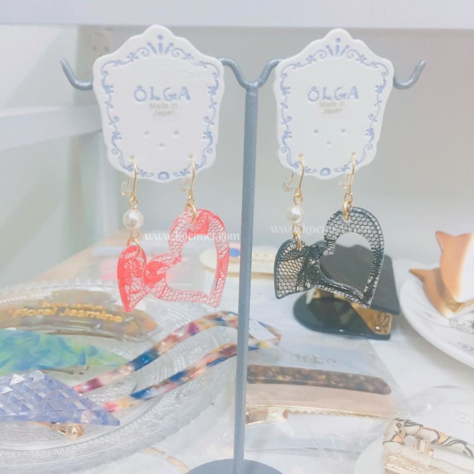 日本LACE心形耳環