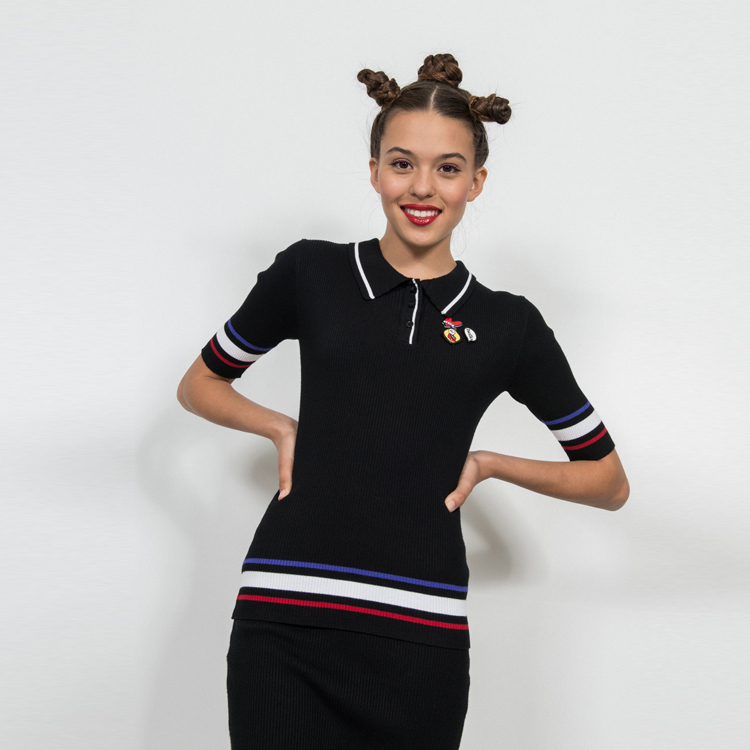 【SH】學院風螺紋針織POLO長袖上衣