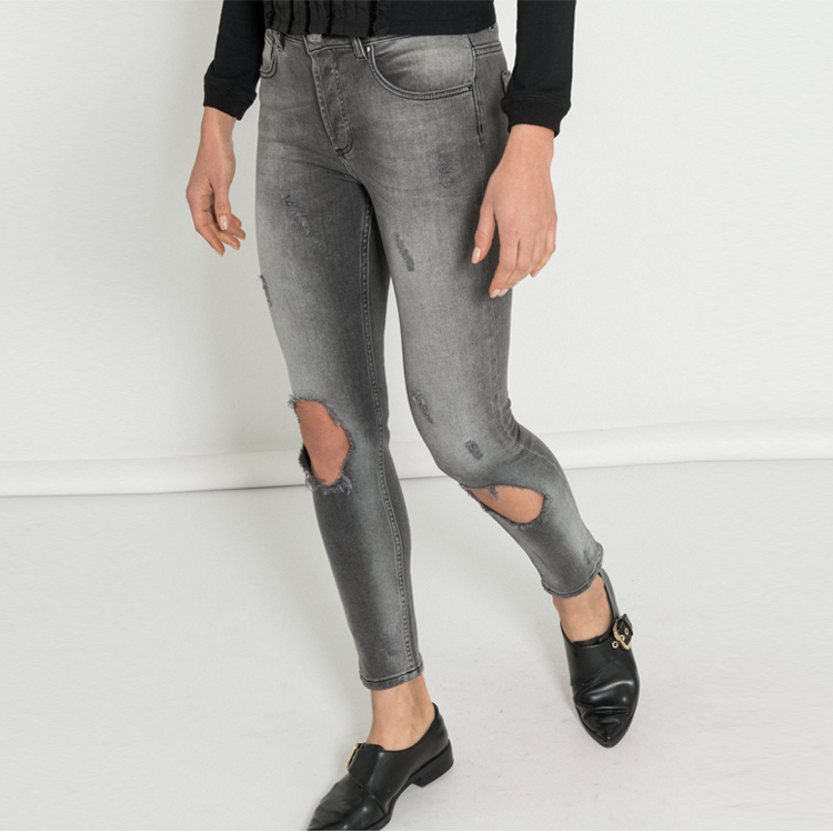 【Silvian Heach】刷破紗質拼接牛仔褲