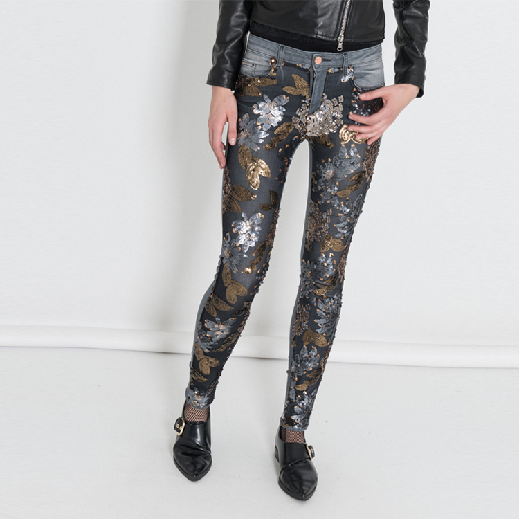 【Silvian Heach】華麗亮片窄管牛仔褲