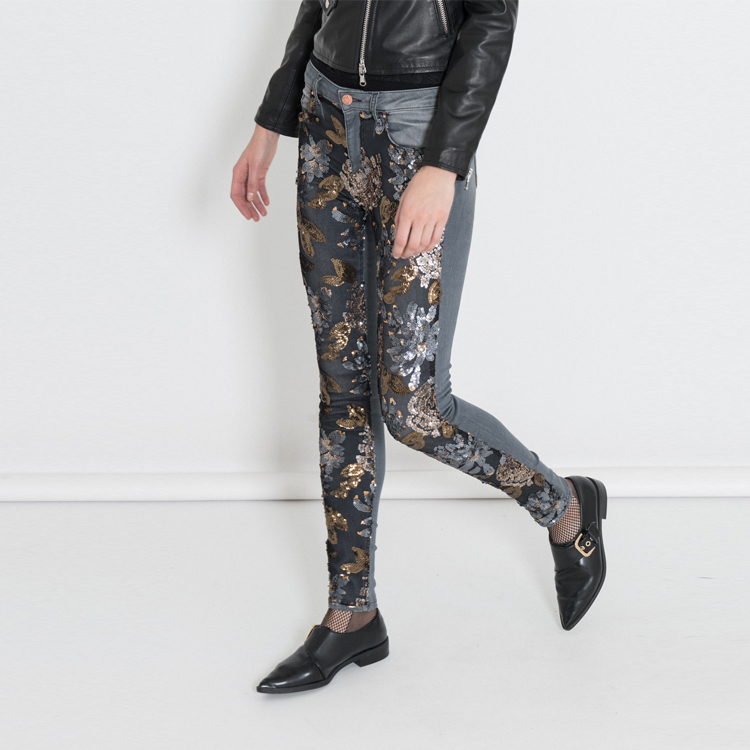 【Silvian Heach】華麗亮片窄管牛仔褲