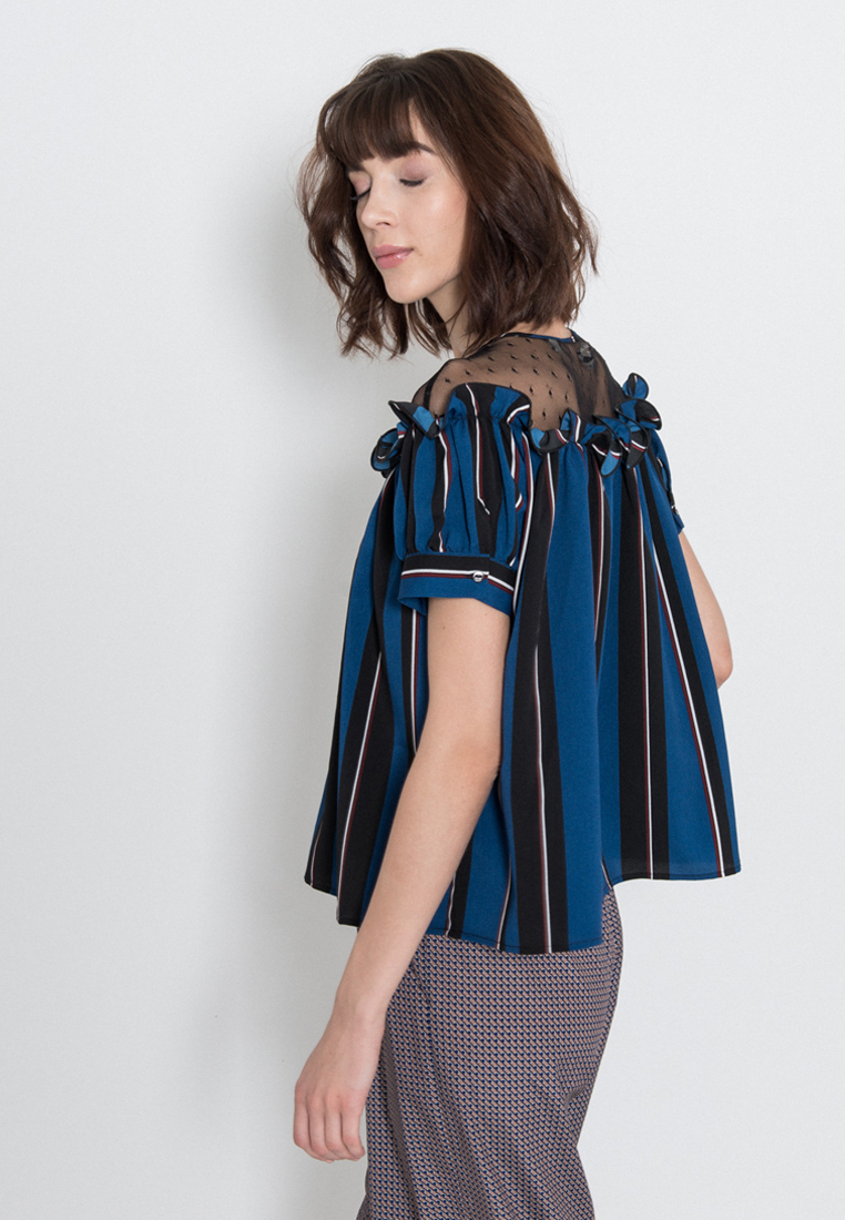 【Silvian Heach】藍色條紋短袖上衣