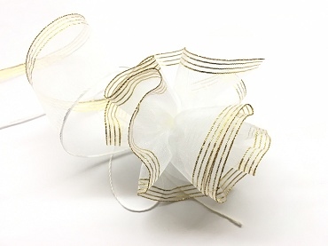 單邊鑲金銀 波浪形拉花緞帶/38mm