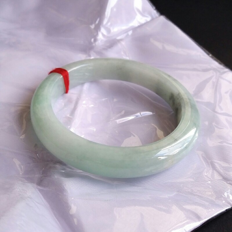 冰糯萍果綠飄墨花玉鐲 55mm, 天然翡翠A玉, 緬甸玉, Jade, Jadeite