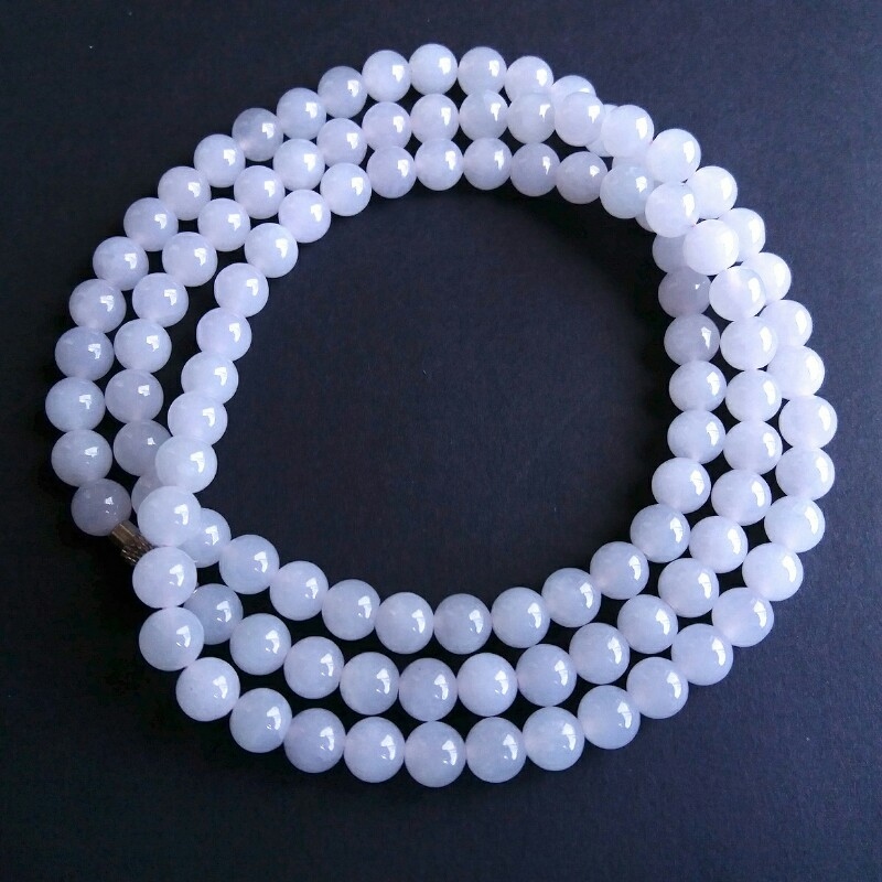 冰種淡紫玉珠項鍊 (7mm直徑), 天然翡翠A玉, 緬甸玉, Jade, Jadeite