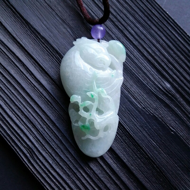 冰糯飄綠喜上眉梢吊墜, 天然翡翠A玉, 緬甸玉, Jade, Jadeite