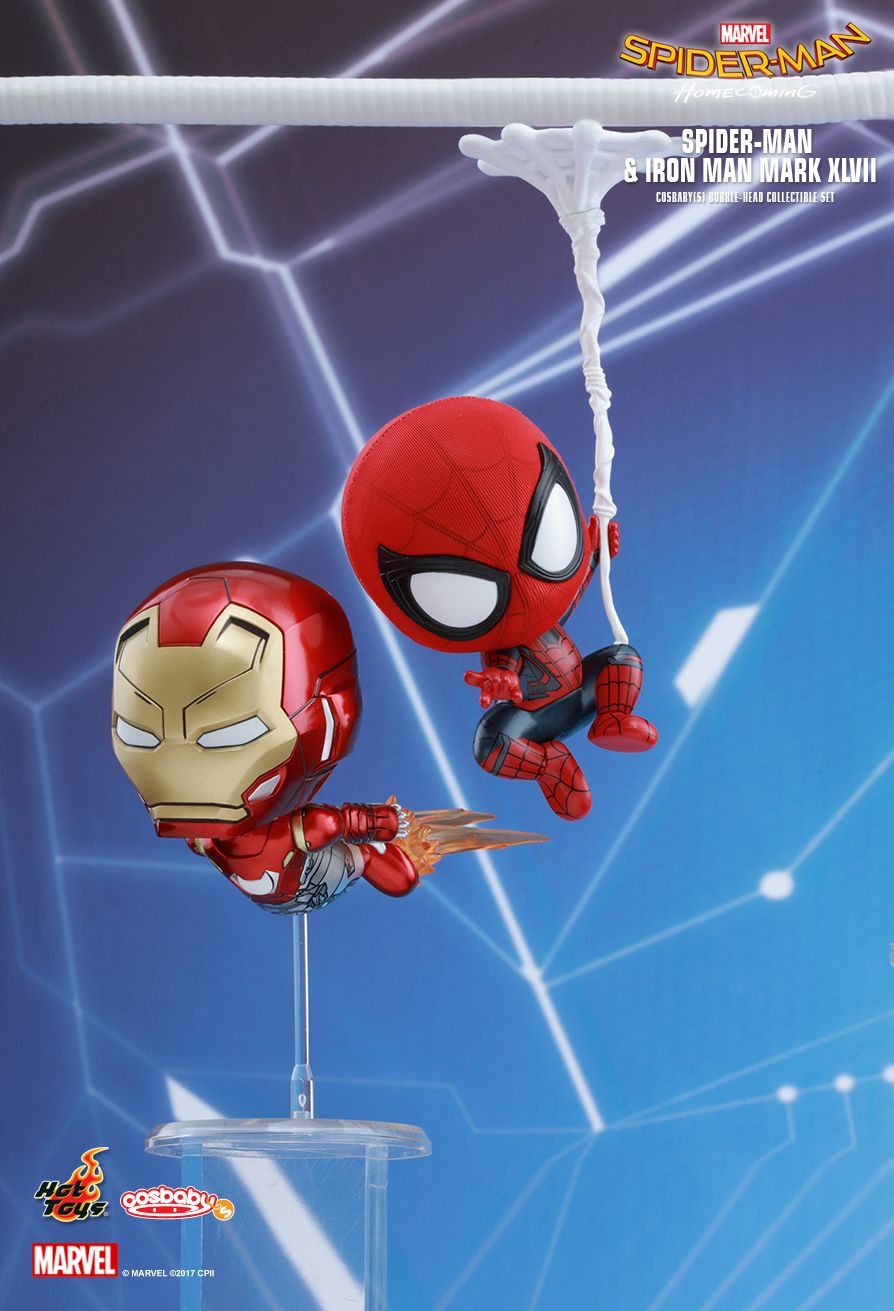 Hot Toys Spider Man Web Swinging Cosbaby & Iron Man MK