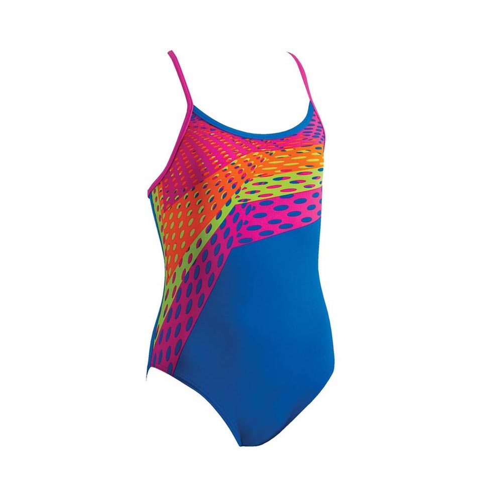 ZOGGS 青少女《彩虹點點》斜式圖樣連身泳衣