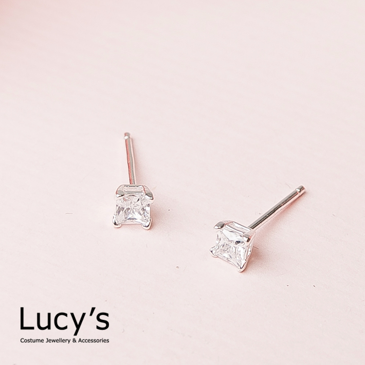925純銀 簡約方鑽耳環-0.4cm (23210)
