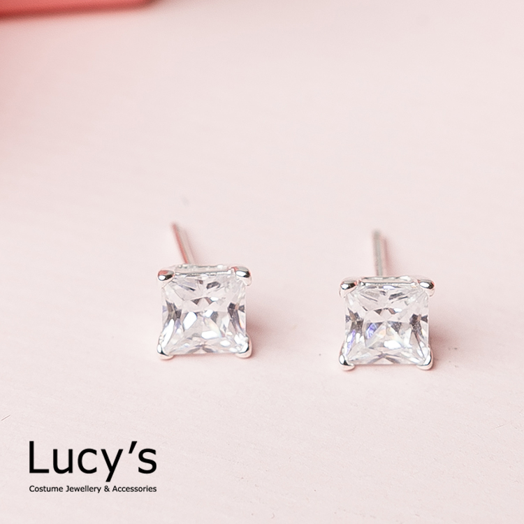 925純銀 簡約方鑽耳環-0.6cm (23191)