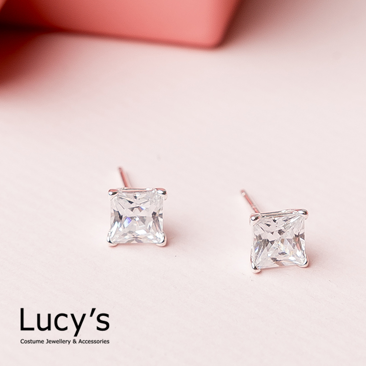 925純銀 簡約方鑽耳環-0.6cm (23191)