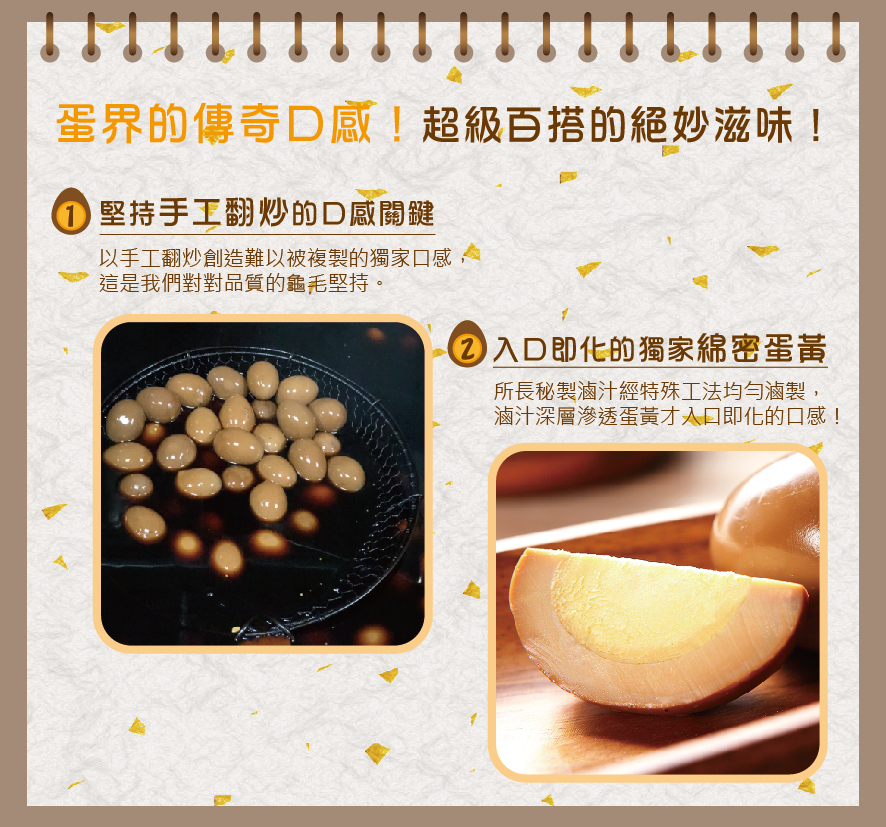所長茶葉蛋-鐵滷蛋-蛋界傳奇口感，堅持手工翻炒創造難以被複製的獨家口感；入口即化的獨家綿密蛋黃，滷汁深層滲透蛋黃