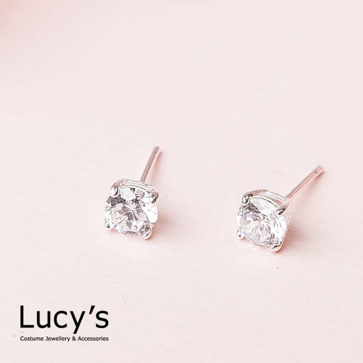 925純銀 氣質簡約單鑽鋯石耳環-0.5cm(23219)