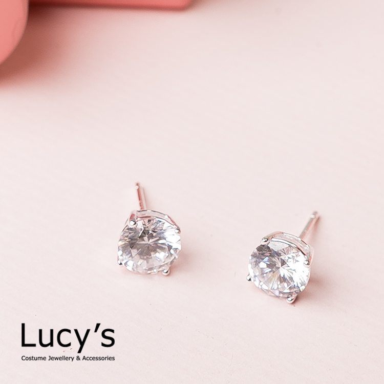 925純銀 氣質簡約單鑽鋯石耳環-0.7cm (41471)