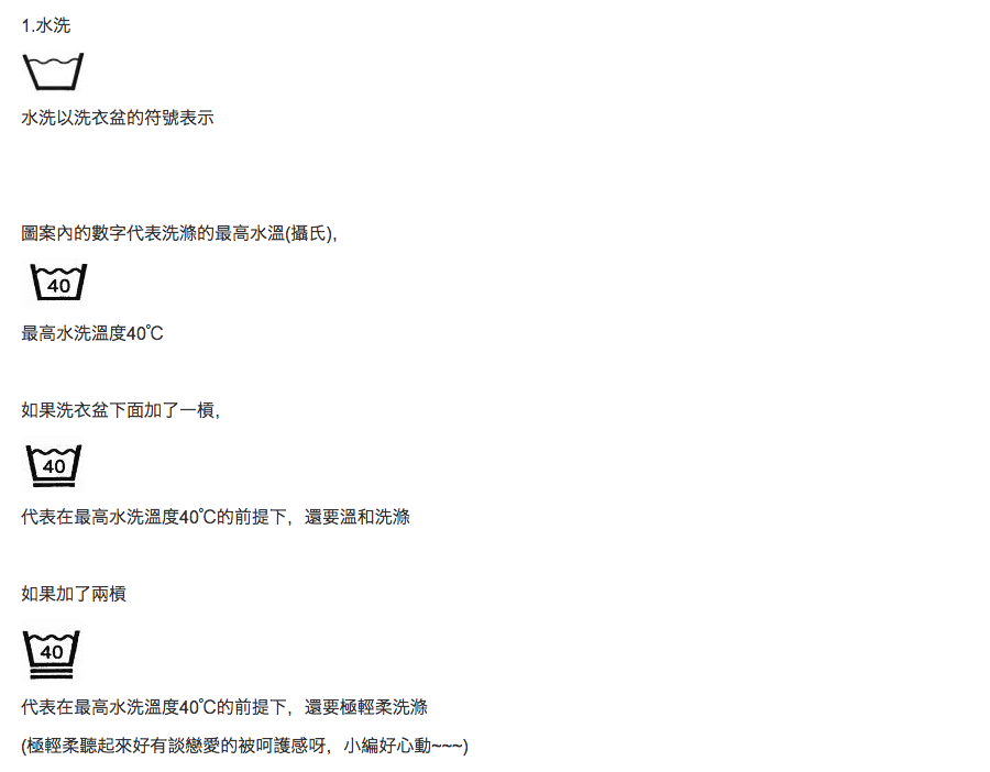 衣服洗標第一類:水洗
