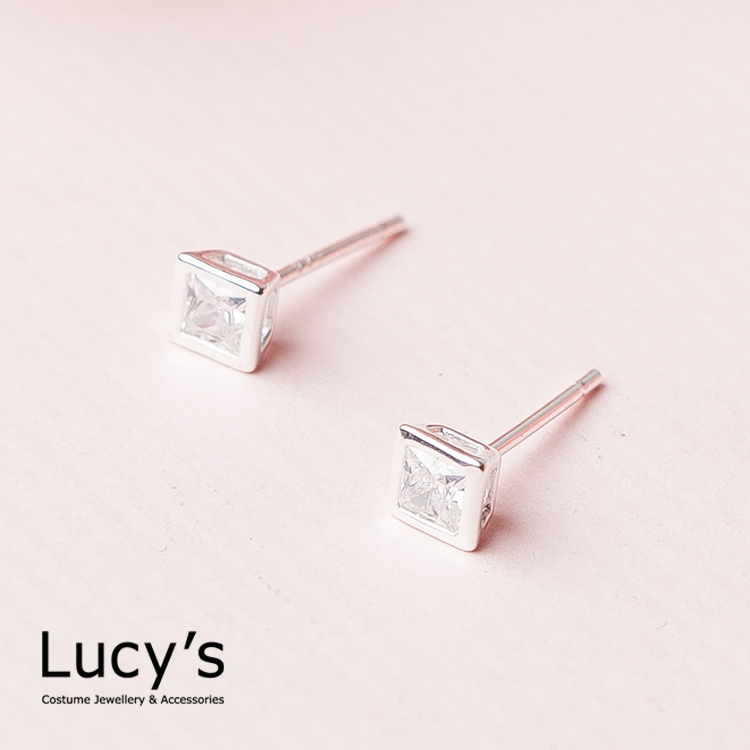 925純銀 低調閃耀方塊耳環 - 0.4cm (23197)