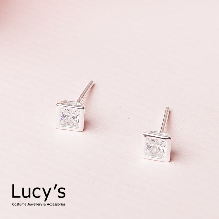 925純銀 低調閃耀方塊耳環 - 0.4cm (23197)