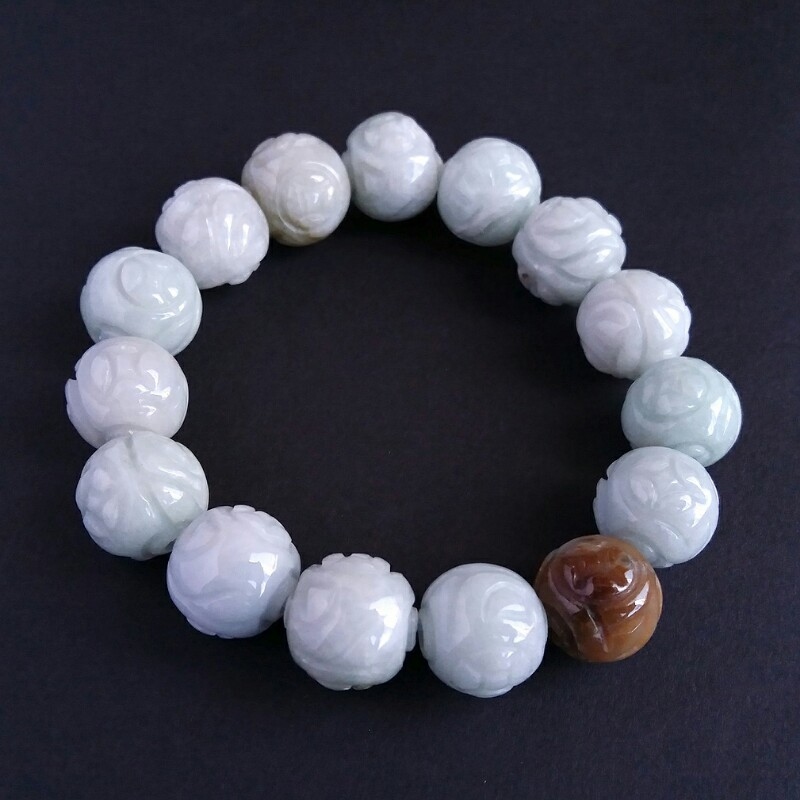糯種龍珠手串 (13mm直徑), 天然翡翠A玉, 緬甸玉, Jade, Jadeite
