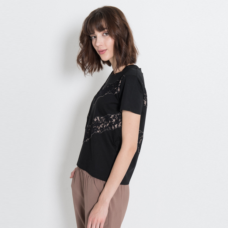 【Silvian Heach】V字蕾絲拼接短袖T恤